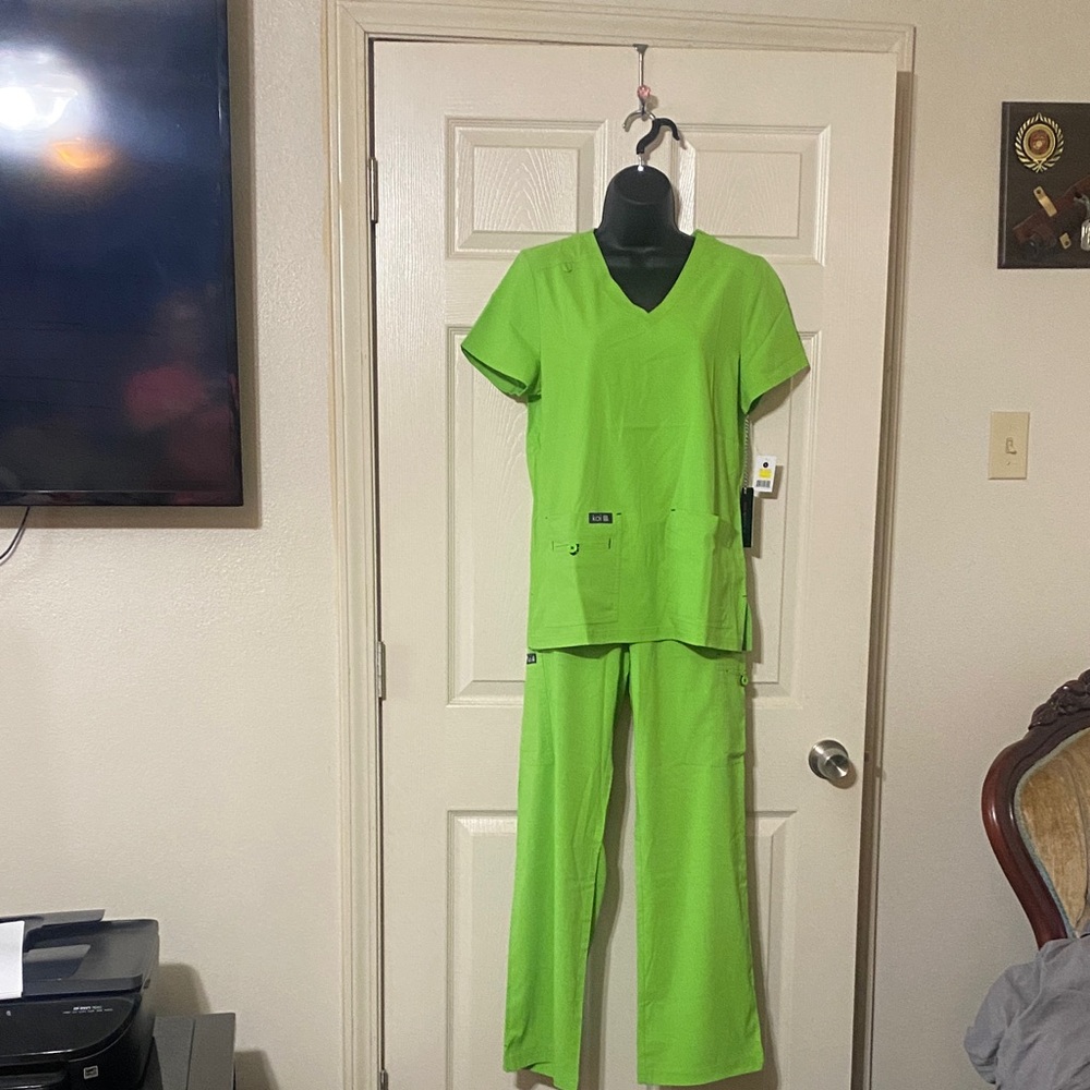Bright Green V-Neck Scrub Top and Pant Set